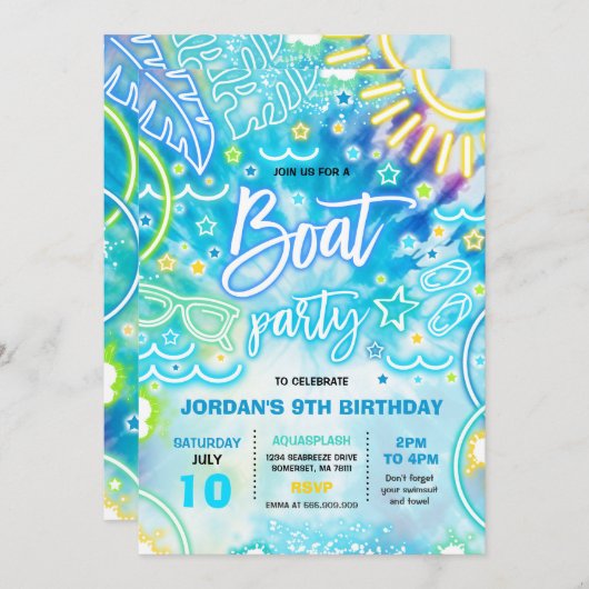 Boot verjaardagsfeestje bij het meer Tie Dye Glow Kaart (Voorkant / Achterkant)
