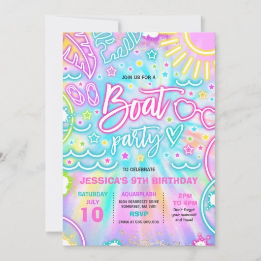 Boot Verjaardagsfeestje Slide Splash Pad Tie Dye G Kaart (Voorkant)