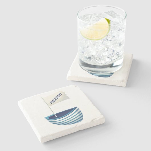 boot voor nautische vrijheid stenen onderzetter (Zijkant)