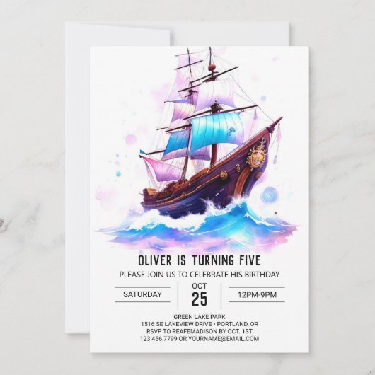 Boot Waterverf Fun Pirate Verjaardag Kaart (Voorkant)