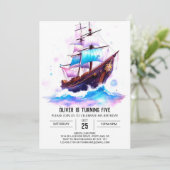 Boot Waterverf Fun Pirate Verjaardag Kaart (Staand voorkant)