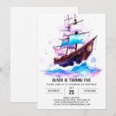 Boot Waterverf Fun Pirate Verjaardag Kaart (Voorkant / Achterkant)