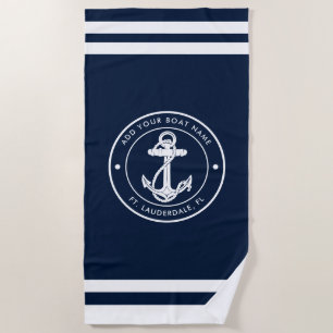 Bootanker Nautilus Navy Blauw en Wit Aangepast Strandlaken