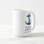 Bootanker Navyblauw Strand Bruiloft Op Maat Koffiemok (Voorkant rechts)