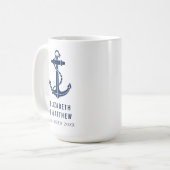 Bootanker Navyblauw Strand Bruiloft Op Maat Koffiemok (Voorkant links)