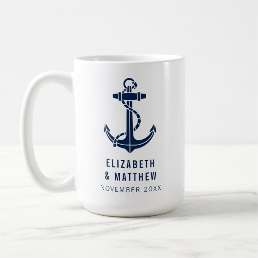 Bootanker Navyblauw Strand Bruiloft Op Maat Koffiemok (Links)