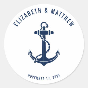 Bootanker Navyblauw Strand Bruiloft Op Maat Ronde Sticker