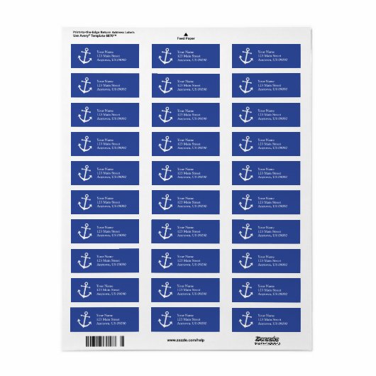 Bootanker retouradres label (marineblauw/wit) (Full Sheet)