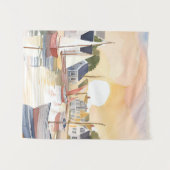 Bootbaai | Kust Oceaan Aquarel Schilderij Wandkleed (Voorkant (horizontaal))