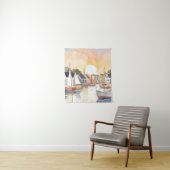 Bootbaai | Kust Oceaan Aquarel Schilderij Wandkleed (In situ)