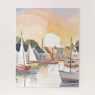 Bootbaai   Kust oceaan aquarelschilderij Legpuzzel