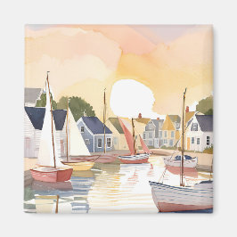Bootbaai | Kust oceaan aquarelschilderij Magneet