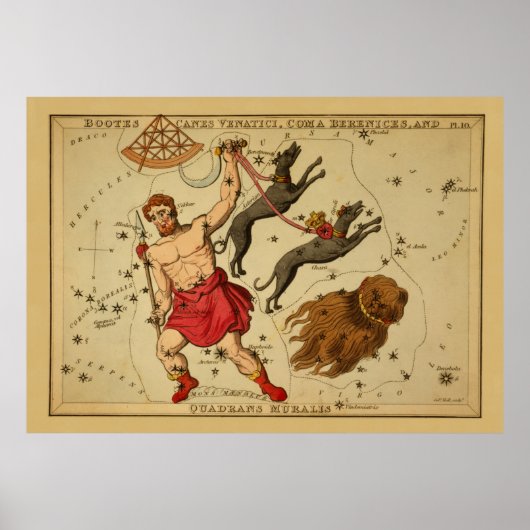 Boötes - Astronomisch Star Chart Afbeelding Poster (Voorkant)