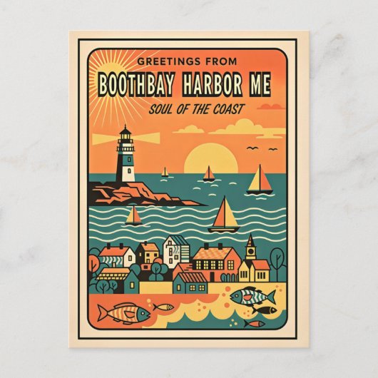 Boothbay Harbor ME Retro Ziel van de Kust Briefkaart (Voorkant)