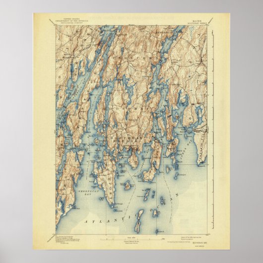 Boothbay Harbour Maine Map 1893 Poster (Voorkant)