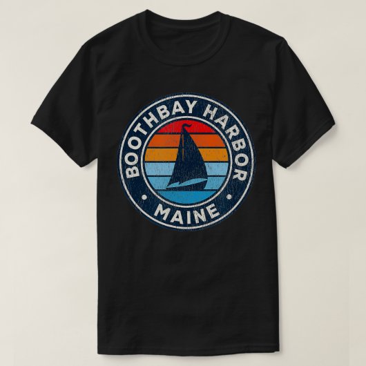 Boothbay Harbour Maine ME  zeilboot Retro 70 T-shirt (Design voorkant)