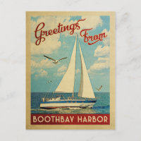 Boothbay Harbour Sailboot Vintage Travel Maine