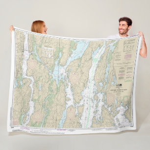 Boothbay Harbour to Bath Nautical Chart 13296 Fleece Deken