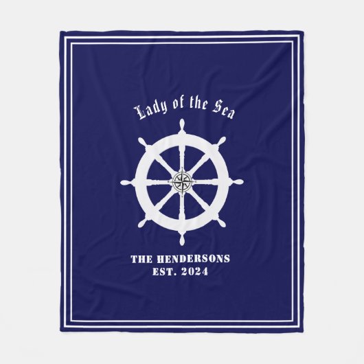 Boothelm met kompas roos  marineblauw fleece deken (Voorkant)