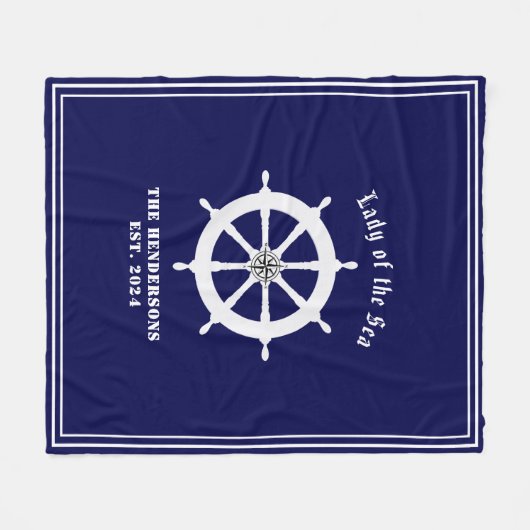 Boothelm met kompas roos marineblauw fleece deken (Voorkant (Horizontaal))