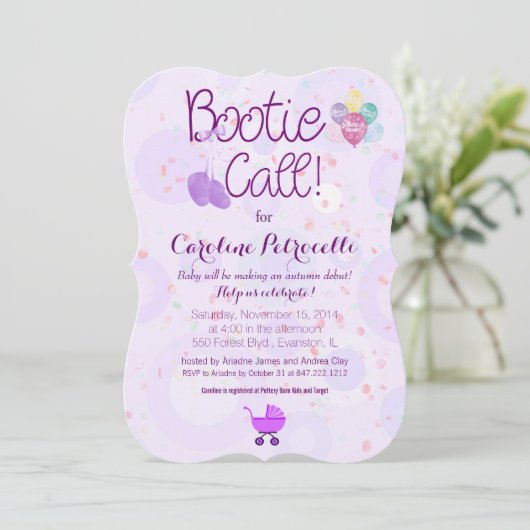 "bootie call" baby shower uitnodiging (Staand voorkant)