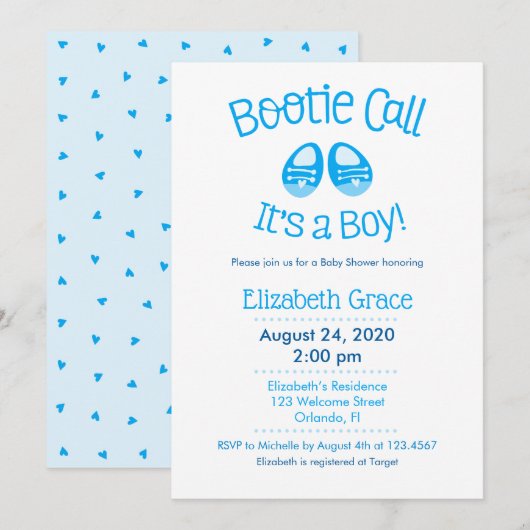 Bootie Call Blue Baby Boy Shower Uitnodiging (Voorkant / Achterkant)