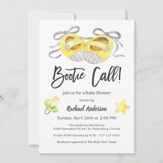 Bootie Call Whimsical Yellow Baby shower Kaart (Voorkant)
