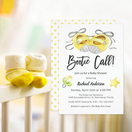 Bootie Call Whimsical Yellow Baby shower Kaart