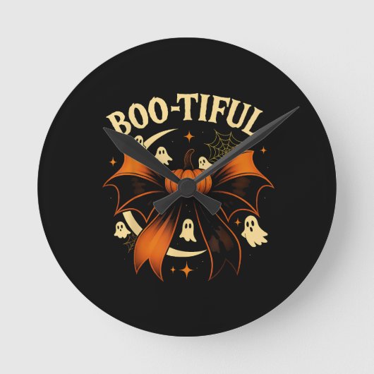 Bootiful Funny Halloween Coquette Bow Pumpkin Ronde Klok (Voorkant)