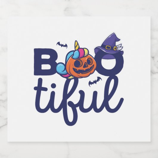 Bootiful Halloween Grappige Eenhoorn Pompoen lanta Sparkling Wijnetiket (Enkel label)