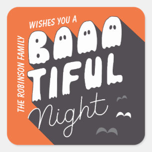 Bootiful Night Sinaasappel en zwarte Halloween Sti Vierkante Sticker