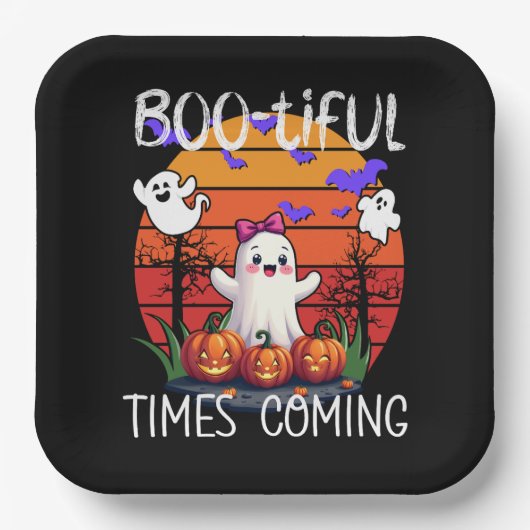 Bootiful Times Coming, Halloween Party Schattigee Papieren Bordje (Voorkant)