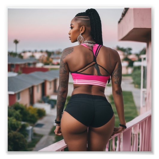 Bootilicious babe in ranzige outfit in getto foto afdruk (Voorkant)