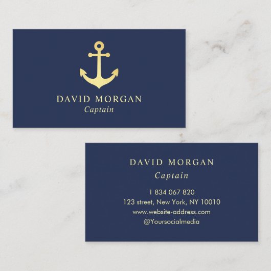 Bootkapitein Anchor Logo Navy and Gold Visitekaartje (Voorkant / Achterkant)