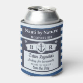 Bootkapitein nautische zeiler gestreept blauw bier blikjeskoeler (Blikje Voorkant)