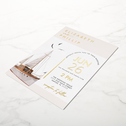 Bootkust nautische bruiloft Folie uitnodiging (Gedraaid)