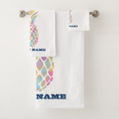 Bootnaam,Ananas Marineblauw Wit Gestreept Bad Handdoek (Insitu)