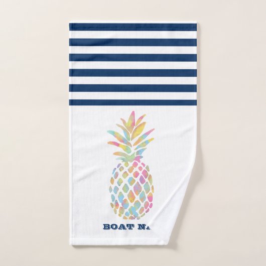 Bootnaam,Ananas Marineblauw Wit Gestreept Bad Handdoek (Handdoek)
