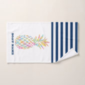 Bootnaam,Ananas Marineblauw Wit Gestreept Bad Handdoek (Handdoek)