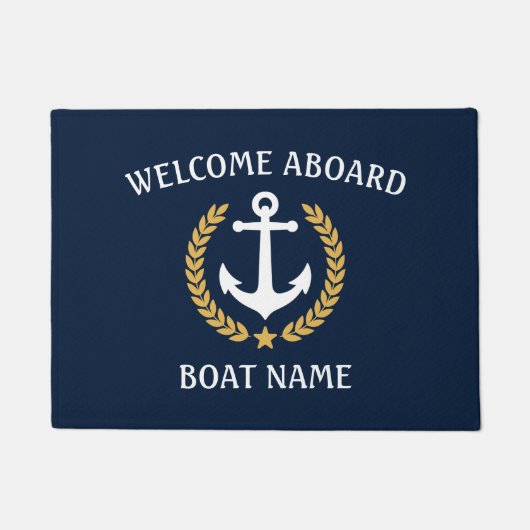 Bootnaam Anchor Laurel Welkom Aboard Gold Star Deurmat (Voorkant)