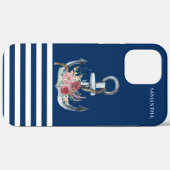 Bootnaam, Anker Bloemen Marineblauw Gestreept Case-Mate iPhone Case (Achterkant (horizontaal))