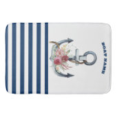 Bootnaam,anker bloemen marineblauwe strepen badmat (Voorkant)