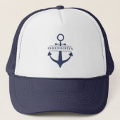 Bootnaam Anker Marine Blauw Wit Gepersonaliseerd Trucker Pet (Voorkant)