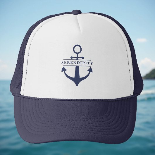 Bootnaam Anker Marine Blauw Wit Gepersonaliseerd Trucker Pet