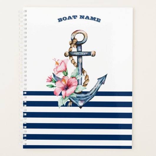 Bootnaam, Bloemanker Navy Blauwe Strepen   Planner (Voorkant)