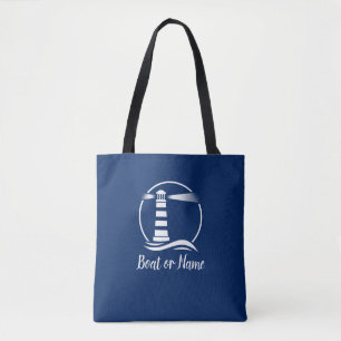Bootnaam Classic Vuurtoren Navy Blauw Wit Tote Bag