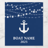 Bootnaam Jaar Nautische Anker String Lights Blauw Wijn Etiket (Enkel label)