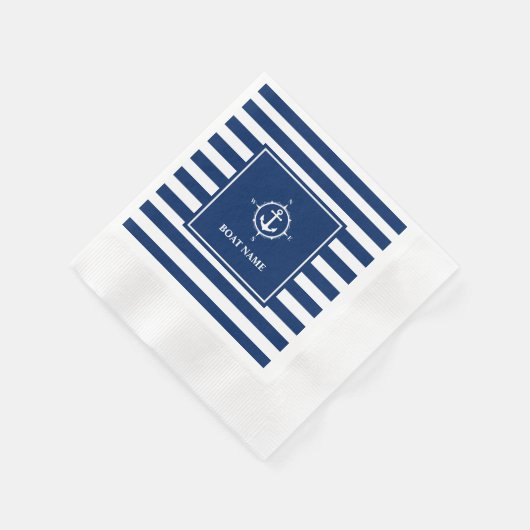 Bootnaam Kompas Anker Blue Stripes Cocktail Servet (Hoek)