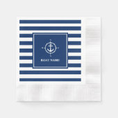 Bootnaam Kompas Anker Blue Stripes Cocktail Servet (Voorkant)