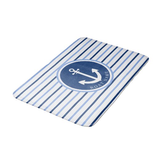 Bootnaam Marine Blauw Anker Moderne Kust Badmat (Gekanteld)